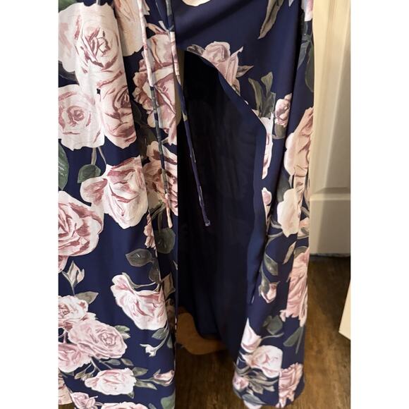 Fame & Partners Maxi Dress Sz 2 Floral True‎ Wrap Navy Bridesmaid Prom Formal - Picture 4 of 16